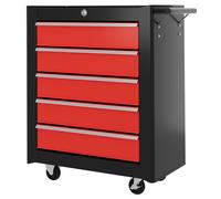 HOMCOM Caisse à outils, armoire à outils, mobile, 5 tiroirs, tôle d'acier, Noir+Rouge