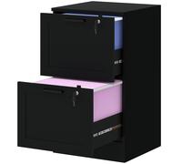 HOMCOM Caisson bureau, meuble rangement bois 2 tiroirs et serrure, barres de suspension réglables, 40 x 40 x 71 cm, noir