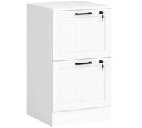 HOMCOM Caisson bureau, meuble rangement bois 2 tiroirs et serrure, barres de suspension réglables, 40 x 40 x 71 cm, blanc