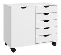 HOMCOM Caisson de bureau mobile 5 tiroirs 1 porte étagère réglable roulettes 78×40×66,5 cm blanc