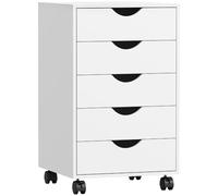 HOMCOM Caisson Bureau Mobile 5 Tiroirs sur Roulettes 40 x 40 x 67 cm Blanc | Meuble Rangement Bureau, pour Documents et Imprimante, Caisson de Rangement Compact, pour Travail ou Chambre