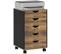 HOMCOM Caisson Bureau Mobile 5 Tiroirs sur Roulettes 40 x 40 x 67 cm Marron | Meuble Rangement Bureau, pour Documents et Imprimante, Caisson de Rangement Compact, pour Travail ou Chambre