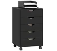 HOMCOM Caisson Bureau Mobile 5 Tiroirs sur Roulettes 40 x 40 x 68,5 cm Noir | Meuble Rangement Bureau, pour Documents et Imprimante, Caisson de Rangement Compact, pour Travail ou Chambre