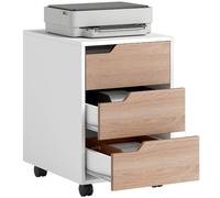 HOMCOM Caisson bureau mobile avec 3 tiroirs, meuble rangement bureau sur roulettes pour documents et imprimante, caisson de rangement compact pour travail ou chambre, 40x50x57,5cm, blanc et chêne