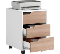 HOMCOM Caisson bureau mobile avec 3 tiroirs, meuble rangement bureau sur roulettes pour documents et imprimante, caisson de rangement compact pour travail ou chambre, 40x50x57,5cm, blanc et chêne