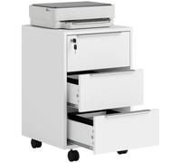 HOMCOM Caisson Bureau Mobile avec 3 Tiroirs Serrure 40x40x63,5 cm Blanc | Meuble Rangement Bureau sur Roulettes, pour Documents et Imprimante, Caisson Rangement Compact, pour Travail ou Chambre