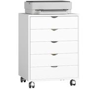 HOMCOM Caisson Bureau Mobile avec 5 Tiroirs A3/Lettre/A4 50x40x67,5cm Blanc | Meuble Rangement Bureau sur Roulettes, pour Imprimante, Caisson de Rangement pour Travail ou Chambre