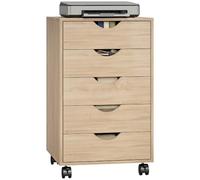 HOMCOM Caisson Bureau Mobile avec 5 Tiroirs Compact 40 x 40 x 67 cm Chêne | Meuble Rangement Bureau sur Roulettes, pour Documents et Imprimante, Caisson de Rangement Compact, pour Travail ou Chambre