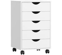 Caisson bureau mobile - HOMCOM - sur roulettes - avec 5 tiroirs - en bois - 40 x 40 x 67 cm - blanc