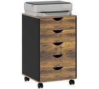 HOMCOM Caisson bureau mobile avec 5 tiroirs, meuble rangement bureau sur roulettes pour documents et imprimante, caisson de rangement compact pour travail ou chambre, 40 x 40 x 67 cm, marron