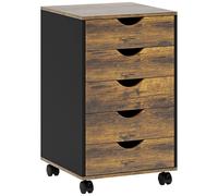 HOMCOM Caisson bureau mobile, meuble rangement sur roulettes avec 5 tiroirs, bois, 40 x 40 x 67 cm, marron