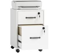HOMCOM Caisson Bureau Mobile sur Roulette 2 Tiroirs 40x40x54,1cm Blanc | Meuble Rangement Bureau, pour Documents Suspendus Format Lettre et Imprimante, Caisson de Rangement pour Travail