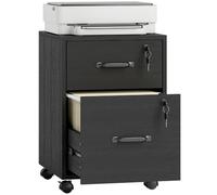 HOMCOM Caisson Bureau Mobile sur Roulette 2 Tiroirs 40x40x54,1cm Noir | Meuble Rangement Bureau, pour Documents Suspendus Format Lettre et Imprimante, Caisson de Rangement pour Travail