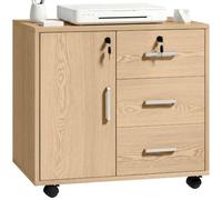 HOMCOM Caisson Bureau Verrouillable avec 3 Tiroirs 40 x 60 x 56 cm Marron | Meuble de Rangement, Étagère Réglable, Armoire Rangement Bureau, Roulettes