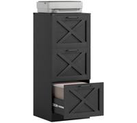 HOMCOM Caisson de Bureau 3 Tiroirs Lettre/A4 Rustique 40x40x101cm Noir | Meuble de Rangement pour Dossiers Suspendus, Style Rustique, Caisson de Rangement pour Chambre Bureau