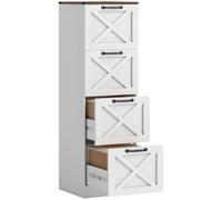 HOMCOM Caisson de Bureau 4 Tiroirs Lettre/A4 Rustique 40x40x131cm Blanc | Meuble de Rangement pour Dossiers Suspendus, Style Rustique, Caisson de Rangement pour Chambre Bureau
