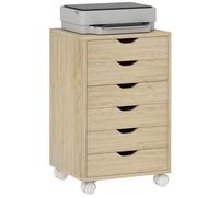 HOMCOM Caisson de Bureau 6 Tiroirs Silencieux, 40 x 35 x 63 cm, Chêne | Caisson de Rangement Mobile, Casier sur Roulettes, Support d'Imprimante, Poignées Encastrées, pour Bureau à Domicile, Chambre