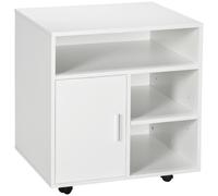 HOMCOM Caisson de Bureau à Roulettes Classeur latéral Mobile Imprimante Bois avec étagères de Rangement Ouvertes et Réglabes 60 x 50 x 65,5 cm Blanc