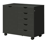HOMCOM Caisson de bureau avec 5 tiroirs 1 porte étagère réglable, support imprimante sur roulettes, 78x40x66,5 cm, noir
