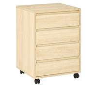 HOMCOM Caisson de bureau caisson de rangement mobile 4 tiroirs coulissants roulettes avec 2 freins MDF 1 46 x 40 x 65 cm bois naturel