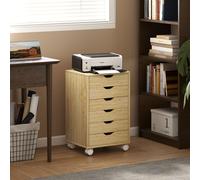 HOMCOM Caisson de bureau Classeur mobile 6 tiroirs Roulettes Glissières silencieuses pour Bureau Maison Chêne