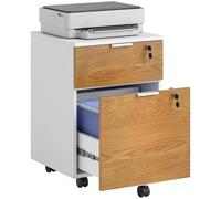 HOMCOM Caisson de Bureau, Meuble de Rangement 2 tiroirs 2 Barres de Suspension Dossier Suspendu, verrouillable 2 clés, 4 roulettes 42x40x60 cm Effet Bois Blanc et Naturel