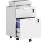 HOMCOM Caisson de Bureau, Meuble de Rangement 2 tiroirs 2 Barres de Suspension Dossier Suspendu, verrouillable 2 clés, 4 roulettes 42x40x60 cm Blanc