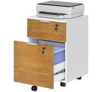 HOMCOM Caisson de bureau, meuble de rangement 2 tiroirs 2 barres pour dossier suspendu, verrouillable avec 2 clés 42x40x60 cm