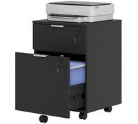 HOMCOM Caisson de bureau, meuble de rangement 2 tiroirs 2 barres pour dossier suspendu, verrouillable avec 2 clés 42x40x60 cm