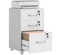 HOMCOM Caisson de Bureau Mobile 3 Tiroirs Verrouillables Blanc | Caisson de Rangement sur Roulettes, pour Dossiers Suspendus A4 et Lettre, Support d'Imprimante, Bureau à Domicile