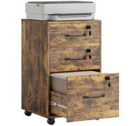 HOMCOM Caisson de Bureau Mobile 3 Tiroirs Verrouillables Brun Rustique | Caisson de Rangement sur Roulettes, pour Dossiers Suspendus A4 et Lettre, Support d'Imprimante, Bureau à Domicile