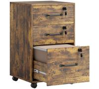 HOMCOM Caisson de Bureau Mobile avec 3 Tiroirs Verrouillables, Caisson de Rangement sur Roulettes, 40 x 40 x 69,5 cm, Marron