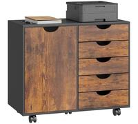HOMCOM Caisson de bureau mobile avec 5 tiroirs et 1 porte, étagère réglable, meuble rangement bureau, caisson de rangement sur roulettes, pour documents et papeterie, 78 x 40 x 66,5 cm, brun rustique