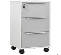 HOMCOMCaisson de bureau rangement sur roulettes 3 tiroirs 1 verrouillable avec 2 clés en bois blanc et gris