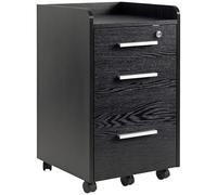 HOMCOM Caisson de bureau rangement bureau sur roulettes 3 tiroirs 1 verrouillable 1 trieur dossiers en bois noir