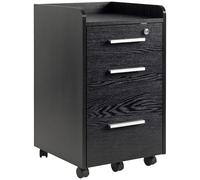 HOMCOM Caisson de bureau rangement bureau sur roulettes 3 tiroirs 1 verrouillable 1 trieur dossiers en bois noir