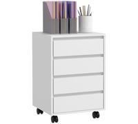 HOMCOM Caisson de Bureau sur Roulettes 4 Tiroirs Coulissants Blanc | Rangement Bureau en Bois