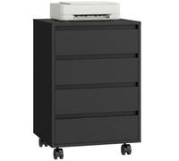 HOMCOM Caisson de Bureau sur Roulettes 4 Tiroirs Coulissants Noir | Rangement Bureau en Bois