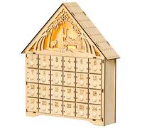 HOMCOM Calendrier de l'Avent à remplir en bois, décoration de Noël avec 24 tiroirs et 5 lumières LED, 26,6x6x30cm, bois naturel