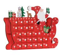 HOMCOM Calendrier de l'Avent à remplir en bois, décoration de Noël avec 24 tiroirs, Père Noël et traîneau, 22,5x8x36cm, rouge