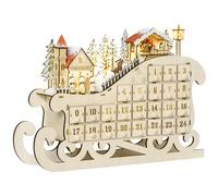 HOMCOM Calendrier de l'Avent de Noël décoration Noël en traîneau avec tiroir de compte à rebours de 24 jours lumières LED bois naturel Aosom France