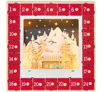 HOMCOM Calendrier de l'Avent LED, décorations de Noël en bois, 24 tiroirs à remplir, décoration lumineuse, rouge