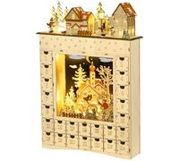 HomCom Calendrier de l'Avent LED village enneigé 24 tiroirs décoration lumineuse de Noël beige