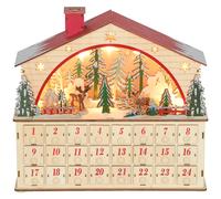 HOMCOM Calendrier de l'Avent lumineux, calendrier de l'Avent à remplir, 24 tiroirs, scène de village, 36x10x34cm, bois naturel