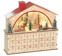 HOMCOM Calendrier de l'Avent lumineux en bois à Remplir avec 24 Tiroirs | Décoration de Noël Réutilisable, Scène de Village, Fonctionne à Piles