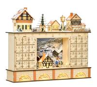 HOMCOM Calendrier de l'Avent lumineux pour enfants et adultes naturel | Décoration de Noël en bois pour table, tiroir de compte à rebours, village
