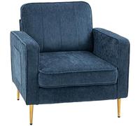 HOMCOM Canapé 1 Place avec Pieds en Acier doré, Grand Confort, Pochettes latérales, pour Salon, Bureau, Chambre, Bleu