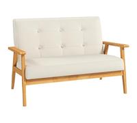 HOMCOM Canapé 2 Places 115 cm, canapé scandinave avec Dossier capitonné, Assise rembourrée et accoudoirs, Pieds en Bois d'hévéa, pour Salon, Chambre, Petit Espace, Beige