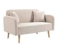 HOMCOM Canapé 2 places, 2 places, 2 coussins rembourrés, canapé double rembourré avec accoudoirs en velours pour salon, chambre à coucher, 130 x 70 x 80 cm, crème