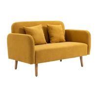 HOMCOM Canapé 2 Places avec 2 Coussins, Canapé Double Rembourré, Canapé en Velours avec Accoudoir, Causeuse pour Salon, Chambre, 130 x 70 x 80 cm, Jaune